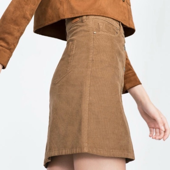 Zara Corduroy Skirt Women’s M Brown Button Front Academia Chocolate Western Boho - Picture 2 of 16